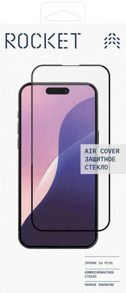 Защитное стекло Rocket  Air Cover 2.5D, чёрная рамка, 0,3мм, для iPhone 16 Plus